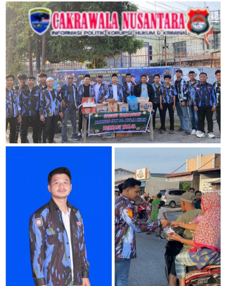 Safari Ramadhan 1447H,Ransus IPK Tanjung Mulia Hilir Berbagi Takjil kepada masyarakat. Medan Deli/McN Pada hari Minggu tanggal 01 Maret 2026 bertempat di jalan Simpang pematang pasir kelurahan Tanjung mulia hilir kecamatan Medan Deli kota Medan provinsi sumatera Utara. Keluarga Besar Ransus IPK tanjung mulia hilir berbagi takjil sebanyak 800 bungkus makanan siap saji kepada masyarakat sekitar kelurahan Tanjung mulia hilir kecamatan Medan Deli, Ketua Ransus IPK tanjung mulia hilir abangnda aldino yang di dampingi sekretaris erdi maleka beserta bendahara Sulistyo Darmawan ,mengatakan,jika kegiatan safari Ramadhan 1447H ini kita mengisi dengan berbagi takjil sebanyak 800 bungkus makanan siap saji,bang",yang mana berbagi takjil adalah mempererat silaturrahmi antara sesama manusia,serta berbagi berkah di bulan Ramadhan. Kegiatan positif Ransus IPK tanjung mulia hilir ini salah satu bentuk rasa kepedulian dan kebersamaan kita di tenga tenga masyarakat bang,",semoga kedepan nya kita tetap bisa berbagi lagi , Disamping itu juga turut berikan dukungan serta apresiasi dari PAC IPK Medan Deli atas kegiatan positif di bulan Ramadhan ini untuk ransus IPK tanjung mulia hilir dan ransus lain nya yang ada di Medan Deli,agar kedepannya bisa lebih banyak lagi berbuat kebaikan untuk bersama masyarakat sekitarnya Masyarakat yang melintas ibu tari,menyampaikan rasa terima kasih kepada keluarga besar Ransus IPK tanjung mulia hilir yang sudah berbagi dan peduli kepada masyarakat sekitar,semoga apa yang diberi di safari Ramadhan ini menjadi keberkahan untuk kita semua. Red/Abdi Andana SH