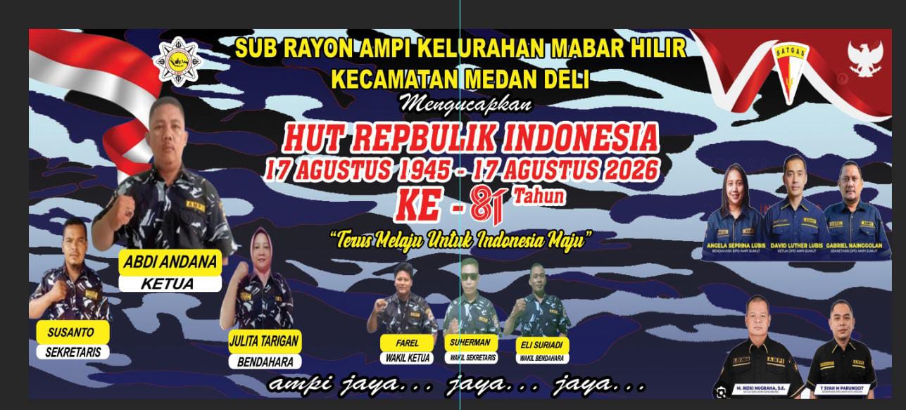 AMPI kelurahan Mabar hilir Ucapkan Dirgahayu RI KE-81"Terus Melaju Untuk Indonesia Maju",Pemuda Harus jadi garda terdepan kemajuan bangsa.  Mabar Hilir#McN  Angkatan muda pembaharuan Indonesia AMPI sub rayon  kelurahan Mabar hilir kecamatan Medan Deli kota Medan mengucapkan dirgahayu Republik Indonesia ke 81 tahun yang jatuh pada hari Senin tanggal 17 Agustus 2026.  Ketua sub rayon AMPI kelurahan Mabar hilir Abangnda Abdi Andana SH, menyampaikan,81 tahun Indonesia merdeka adalah momentum untuk bersyukur dan memperkuat persatuan.  "Atas nama seluruh pengurus keluarga besar sub rayon AMPI kelurahan Mabar hilir kami mengucapkan dirgahayu Republik Indonesia ke 81 tahun.kemerdekaan ini adalah nikmat besar dari Allah SWT,mari lah kita sebagai organisasi pemuda yang tanggung untuk menjadi garda terdepan kemajuan bangsa,"serta menjaga toleransi antar umat,  Ia juga mengajak seluruh warga kelurahan Mabar hilir kecamatan Medan Deli untuk menyemarakkan HUT RI dengan memasang bendera merah putih dan mengikuti kegiatan positif",  Semoga Indonesia semangkin maju,Adil dan sejahtera, Merdeka!".  Red#ABDI ANDANA,SH