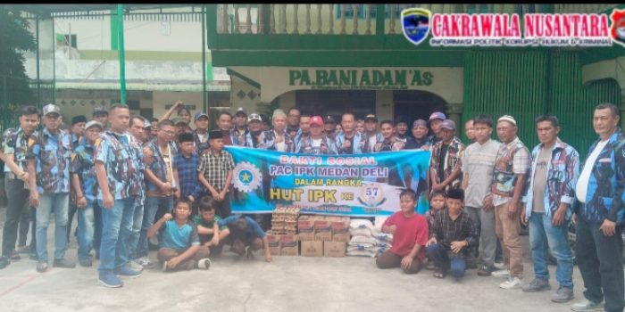 HUT IPK Ikatan Pemuda Karya Ke 57,IPK Medan Deli Laksanakan Bakti Sosial Ke Panti Asuhan Bani Adam. Medan Deli#McN Ikatan pemuda karya(IPK) kecamatan Medan Deli memperingati hari ulang tahun ikatan pemuda karya ke 57 tahun,hari Jumat tanggal 28 Agustus 2026,Di momentum ini, pimpinan anak cabang IPK Medan Deli kota Medan provinsi sumatera Utara menyampaikan ucapan dan komitmennya untuk terus berkarya bagi bangsa. Ketua PAC IPK medan Deli abangnda Wiwid widodo yang dampingi oleh sekretaris abangnda Sahat tua Marpaung,M.Pd ,mengatakan IPK lahir sebagai organisasi kader yang siap mengawal kepentingan pemuda dan masyarakat,bang",Maka dengan ini kami dari segenap keluarga besar IPK Medan Deli memperingati HUT IPK ke 57 tahun melaksanakan bakti sosial ke panti asuhan yang ada di wilayah kecamatan Medan Deli," Disamping itu turut hadir bendahara IPK Medan Deli Gunawan Damanik SH ,dan ketua ranting ransus beserta sub ranting,anggota IPK sekecamatan Medan Deli. Kordinator Jumat berkah abangnda Octa Frianto Widodo,ST.menyampaikan "bahwa IPK Medan Deli Datang bukan hanya membawa bantuan materi,tapi juga ingin berbagi kasih dan semangat. anak-anak disini adalah generasi penerus bangsa yang harus kita dukung,"bang ,ujarnya kordinator Jumat berkah kecamatan Medan Deli. Red#Abdi Andana SH.