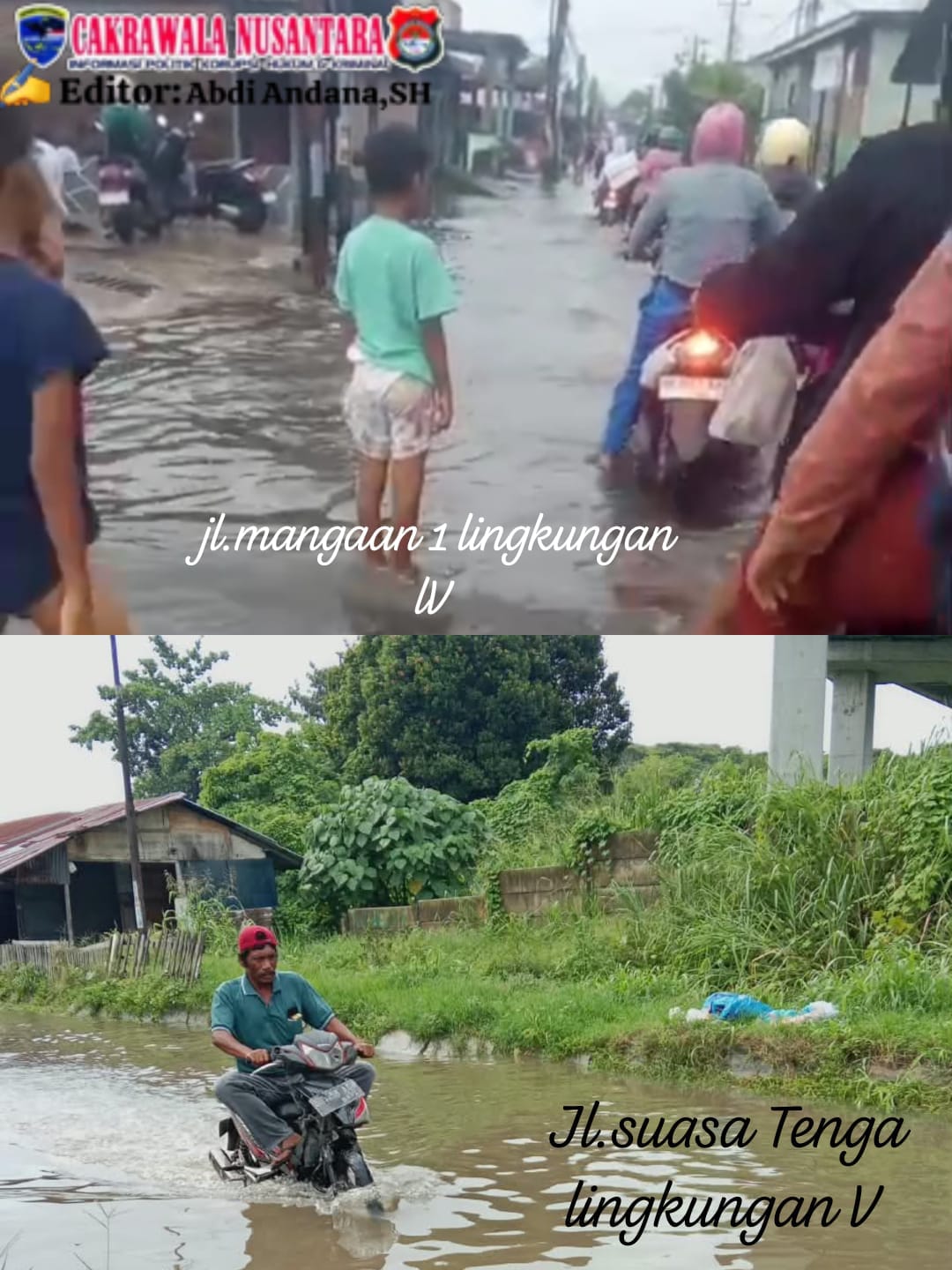 Berapa Ruas Jalan Di kelurahan Mabar Hilir Terendam Banjir,"Kemacetan Panjang Terjadi", Mabar Hilir#McN
Hujan deras pada hari Rabu malam kamis tanggal 09 September 2026 selama lebih kurang 3 jam menyebabkan berapa ruas jalan di kelurahan Mabar hilir kecamatan Medan Deli terlihat macet panjang, ketinggian air bervariasi antara 30 cm hingga 60 cm. Berdasarkan pantauan awak media,ruas jalan yang terdampak yaitu :
1.Jalan suasa raya lingkungan V 2.Jalan mangaan 1 LK lV 3.Jalan pancing lingkungan X dan XL Kasi trantib kelurahan Mabar hilir bapak Riki saat di temui awak media membenarkan arus lalulintas di 3 titik tersebut mengalami kemacetan panjang karena kendaraan tidak bisa melintas,akibat ruas jalan tersebut terendam banjir,bang",Kami dari pihak pemerintah kelurahan Mabar mengimbau agar pengendara roda dua untuk cari jalur alternatif,"ungkapnya Disamping itu ketua AMPI kelurahan Mabar hilir Abangnda Abdi Andana SH,sedikit memberikan tanggapan terkait terjadinya berapa wilayah di kelurahan Mabar hilir terendam banjir,dikarenakan masih kurangnya perbaikan drainase yang ada di wilayah tersebut,bang,",harapan kita selalu tokoh pemuda dan mewakili masyarakat kelurahan Mabar hilir kecamatan Medan Deli,agar pemerintah kota Medan segera melakukan perbaikan drainase serta infrastruktur yang ada di kelurahan Mabar hilir ini, "Karena dampak banjir sangat menggangu aktivitas masyarakat khusus nya bagi anak sekolah ,yang beraktivitas sehari hari " Red#AB